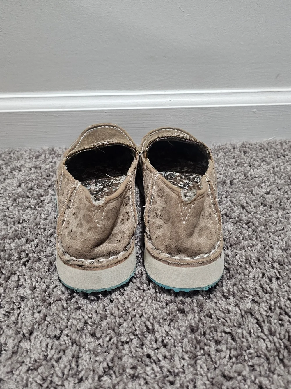 Very G Taupe Leopard-Trim Slip-On Loafers Size 6